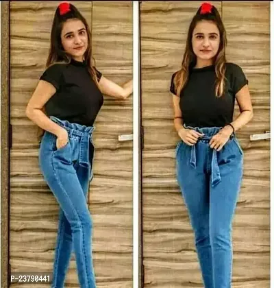 Stylish Blue Denim Solid Jeans For Women-thumb0