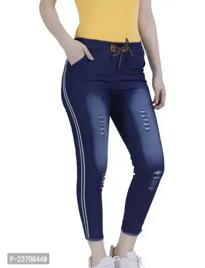 Stylish Blue Denim Zip Jeans For Women-thumb0