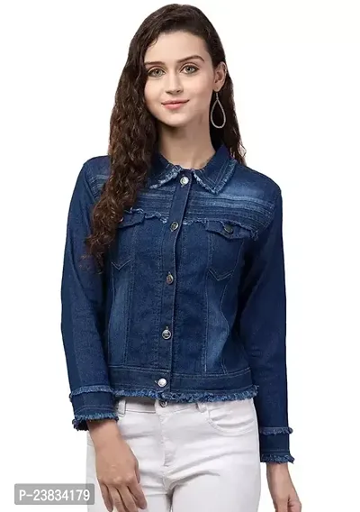 Elegant Navy Blue Denim Solid Jackets For Women