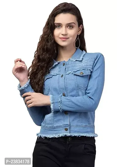 Elegant Blue Denim Solid Jackets For Women-thumb0