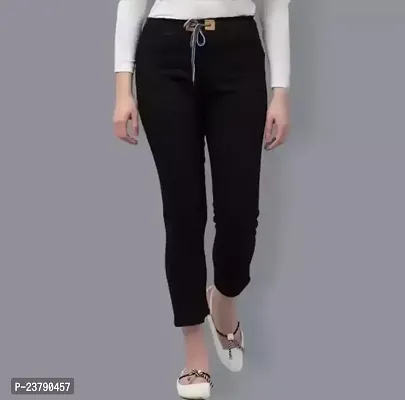 Stylish Black Denim Solid Jeans For Women-thumb0