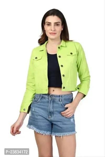 Elegant Green Denim Solid Jackets For Women