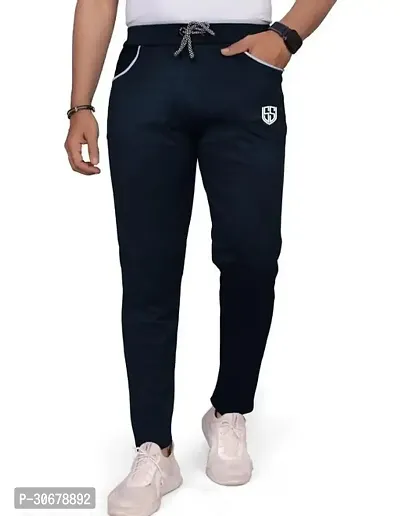 Stylish Polyester Black Regular Fit Regular Track Pants For Men-thumb0