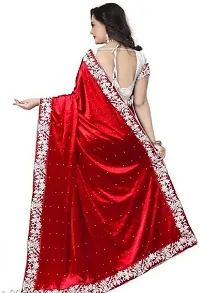 Beautiful Red Velvet Self Pattern Saree With Blouse Piece For Women-thumb1