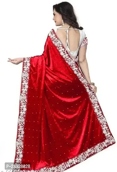 Beautiful Red Velvet Self Pattern Saree With Blouse Piece For Women-thumb2