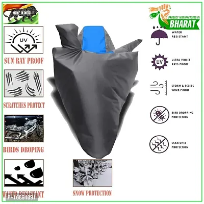 HEDWING:- Motorcycle/scooty Cover Comfortable for Bajaj V15 Power Up BS6 Water Resistant Dustproof/ UV-Ray/ Indoor/Outdoor and Parking with All Varients Full Body Protection(Gray and Blue)-thumb3