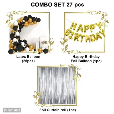 Festiko? Happy Birthday Combo (27 Pcs), Black  Golden Theme Decoration, Party Decoration Supplies (Balloons, Happy Birthday Foil Balloons  Fairy Light)-thumb2