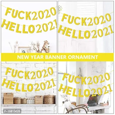 Festiko New Year Banner Glitter Fuck 2020 Hello 2021 Banner New Years Eve Party Supplies 2021 New Years Christmas Party Fireplace Mantle Hanging Decorations-thumb4