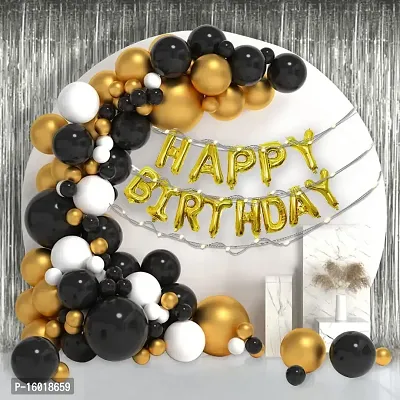 Festiko? Happy Birthday Combo (53 Pcs), Black  Golden Theme Decoration, Party Decoration Supplies (Balloons, Happy Birthday Foil Balloons, Fairy Light  Foil Curtain)