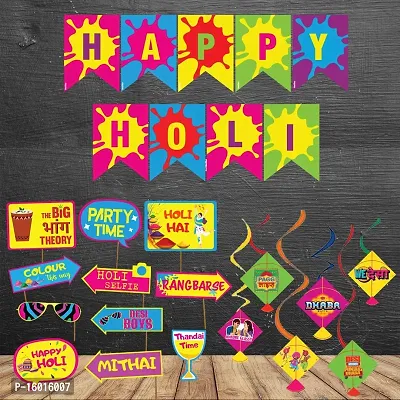 Festiko Holi Combo for Decoration/Celebration and Parties/Holi Combo Decoration/Happy Holi Combo for Decoration/Happy Holi Banner,Props and Swirls (Combo 1)-thumb0