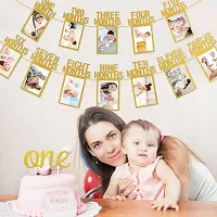 Festiko 1st Birthday Baby Photo Banner for Newborn to 12 Months, with ONE Banner, And Cake Topper, Monthly Milestone Photograph Bunting Garland First Birthday Celebration Decoration-thumb4