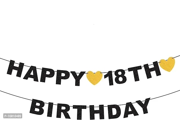 Festiko?Happy 18th Birthday Black Glitter Bunting Banner - Cheers to 18th Birthday Eighteen Years Old Birthday Party Decorations Backdrop Sign.-thumb0