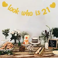 Festiko Look Who is 21 Banner - Happy 21st Birthday Banner Party Decorations - Adult Party Supplies Photo Props Sign Cheers to 21 Years Banner for Boys/Girls 21st Birthday Party Sign Decors-thumb1