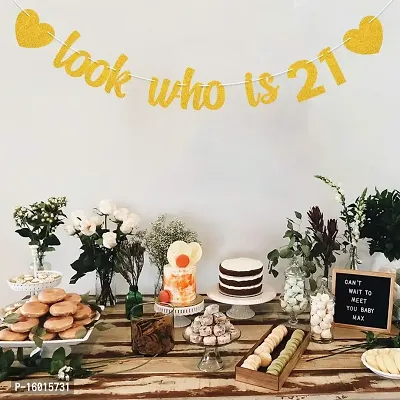 Festiko Look Who is 21 Banner - Happy 21st Birthday Banner Party Decorations - Adult Party Supplies Photo Props Sign Cheers to 21 Years Banner for Boys/Girls 21st Birthday Party Sign Decors-thumb2