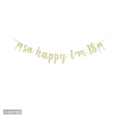 Festiko?So Happy I'm 18 Gold Gliter Paper Banner for Boys/Girls 18th Birthday Party Backdrops-thumb0