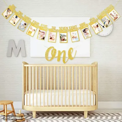 Festiko 1st Birthday Baby Photo Banner for Newborn to 12 Months, with ONE Banner, And Cake Topper, Monthly Milestone Photograph Bunting Garland First Birthday Celebration Decoration-thumb4