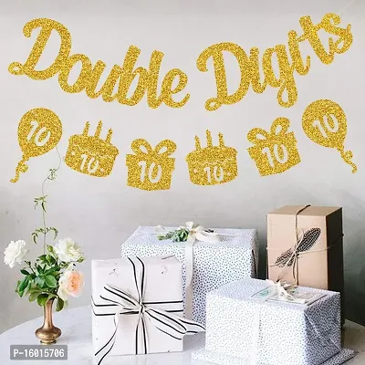 Festiko Double Digits 10th Birthday Banner - Happy 10th Birthday Decorations 10 Year Birthday Decorations for Kids 10th Birthday Decors 10th Anniversary Party Supplies-thumb2