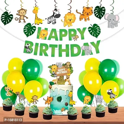 Festiko? Set of 38 Pcs Jungle Theme Happy Birthday Decoration Combo, Jungle/Safari Theme Party Favors for Kids/1st Birthday Decoration