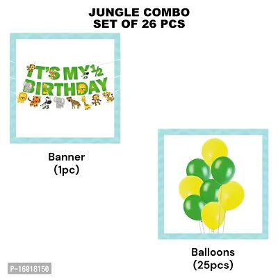 Festiko? 26 Pcs Jungle Theme Happy Birthday Banner  Balloons, Jungle Theme 1/2 Birthday Supplies, Jungle Theme It's My 1/2 Birthday Combo Decoration, Jungle Safari Theme Decorations-thumb2