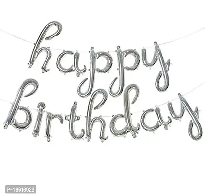 Festiko Hanging Happy Birthday Balloons Banner Decorations Party, Happy Birthday Script foil Letter Balloons/Script Letter Foil Balloons for Birthday Decoration (Silver), Party Supplies-thumb0