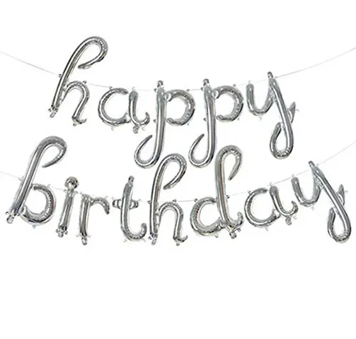 Festiko Hanging Happy Birthday Balloons Banner Decorations Party, Happy Birthday Script foil Letter Balloons/Script Letter Foil Balloons for Birthday Decoration (Silver), Party Supplies