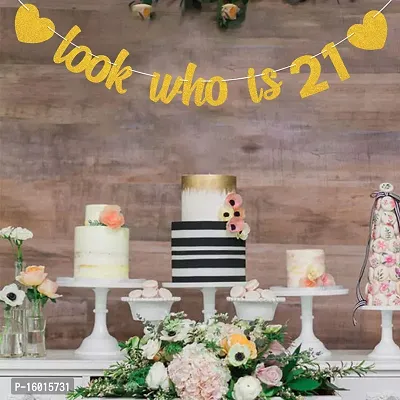 Festiko Look Who is 21 Banner - Happy 21st Birthday Banner Party Decorations - Adult Party Supplies Photo Props Sign Cheers to 21 Years Banner for Boys/Girls 21st Birthday Party Sign Decors-thumb5