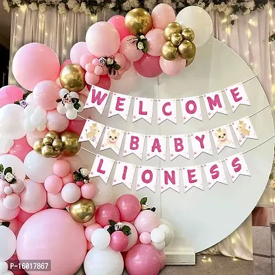 Festiko? Welcome Baby Lioness Combo (52 Pcs), Baby Lioness Welcome Party Items, Party Decoration Supplies (Balloons, Banner  Fairy Lights)