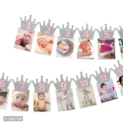 Festiko Birthday Photo Banner, 1st Birthday Baby Photo Banner Newborn to 12 Months Birthday Party Decor