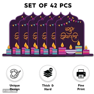 Festiko? 42 Pcs Happy Diwali Cards, Subh Deepawali Wishing Cards, Diwali Cards Diya Theme, Message Card for Diwali-thumb2