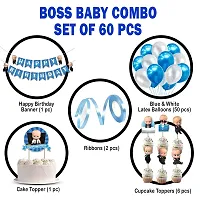 Festiko Boss Baby Theme Birthday Decorations 60 Pcs Combo Set- Boys/Kids Birthday Decorations Supplies- Happy Birthday Banner, Latex Balloons, Cake Toppers, Baby Boss Cup Cake Topper, Ribbons (Blue)-thumb1