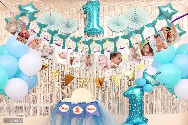 Festiko Mermaid Photo Banner, Sweet Heart First Birthday Photo Banner, Justborn to 12 Months Photo Banner, for Mermaid Party Decorations, Mermaid Party Supplies-thumb2