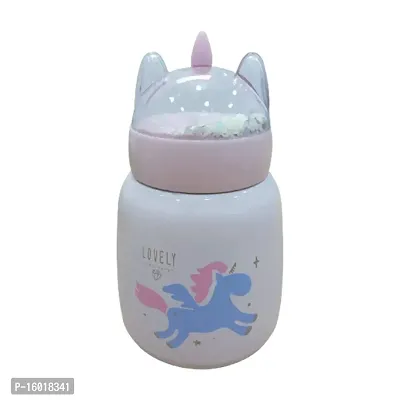 Festiko? Unicorn Thermos with Lid Sparkling Glitter Bottle (Pink Unicorn, 300ml), Water Bottle for School, Stainless Steel Cup Vaccum Bottle-thumb0