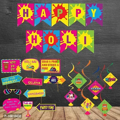 Festiko Holi Combo for Decoration/Celebration and Parties/Holi Combo Decoration/Happy Holi Combo for Decoration/Happy Holi Banner,Props and Swirls (Combo 2)-thumb0