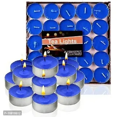 Festiko Unscented Wax Tealight Candles for Diwali Decoration/Diya tealight Candle/Round Tea Light Candle for Decoration (Light Blue, 50)-thumb2