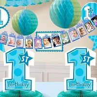 Festiko 1st Birthday Party Banner, Baby's First Birthday Party Sign Decors, Recording Baby from 1-12 Month Growth Photo Booth Supplies (Blue)-thumb2