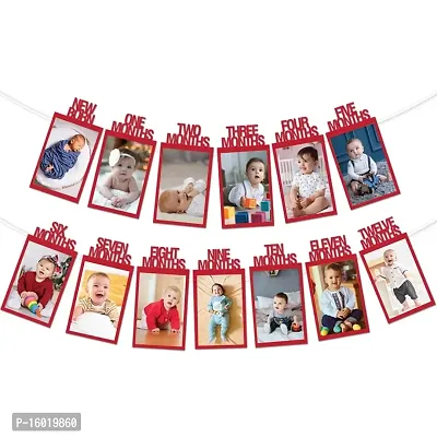 Festiko? New Born-Twelve Months Photo Banner Red (1 Set of Photo Banner  Ribbon), First Birthday Photo Banner For Kids, Monthly Milestone Photograph Bunting Garland