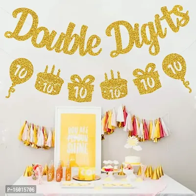 Festiko Double Digits 10th Birthday Banner - Happy 10th Birthday Decorations 10 Year Birthday Decorations for Kids 10th Birthday Decors 10th Anniversary Party Supplies-thumb5