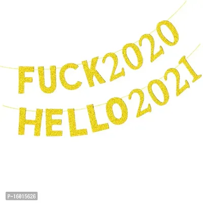 Festiko New Year Banner Glitter Fuck 2020 Hello 2021 Banner New Years Eve Party Supplies 2021 New Years Christmas Party Fireplace Mantle Hanging Decorations-thumb0