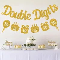 Festiko Double Digits 10th Birthday Banner - Happy 10th Birthday Decorations 10 Year Birthday Decorations for Kids 10th Birthday Decors 10th Anniversary Party Supplies-thumb2