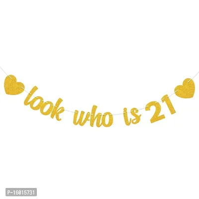 Festiko Look Who is 21 Banner - Happy 21st Birthday Banner Party Decorations - Adult Party Supplies Photo Props Sign Cheers to 21 Years Banner for Boys/Girls 21st Birthday Party Sign Decors-thumb0