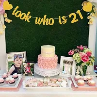 Festiko Look Who is 21 Banner - Happy 21st Birthday Banner Party Decorations - Adult Party Supplies Photo Props Sign Cheers to 21 Years Banner for Boys/Girls 21st Birthday Party Sign Decors-thumb2