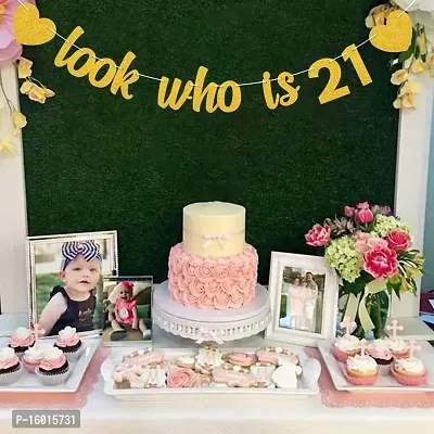 Festiko Look Who is 21 Banner - Happy 21st Birthday Banner Party Decorations - Adult Party Supplies Photo Props Sign Cheers to 21 Years Banner for Boys/Girls 21st Birthday Party Sign Decors-thumb3