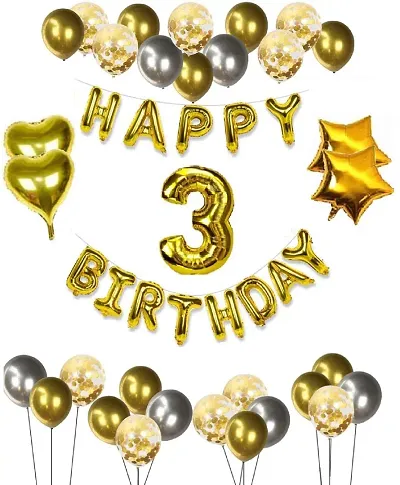 Festiko Golden Silver Happy Birthday Decorations Set-Happy Birthday Balloons Banner,Star Foil Balloons, Heart Foil Balloons,Latex Balloons,Confetti Balloons for Birthday Decoration, Party Supplies, (1st Birthday Combo)