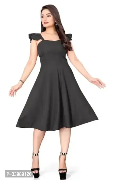 Stylish Black Polyester Fit And Flare Dress For Women-thumb0