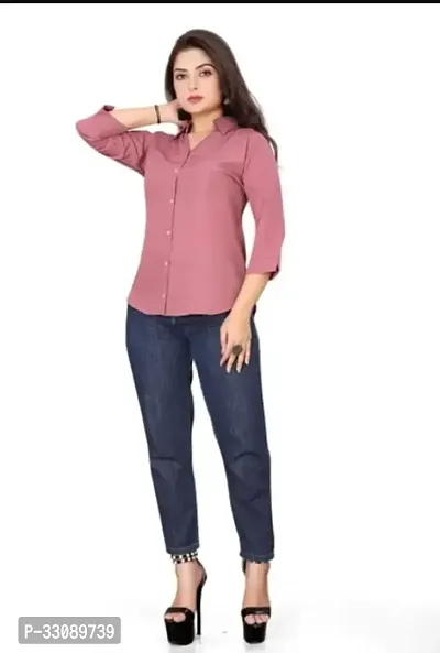 Stylish Pink Cotton Blend Solid Shirt For Women-thumb0