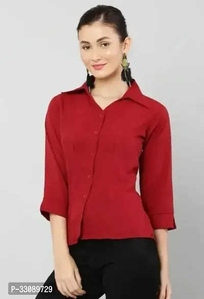 Stylish Red Cotton Blend Solid Shirt For Women-thumb0