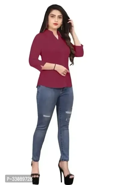 Stylish Maroon Cotton Blend Solid Shirt For Women-thumb0