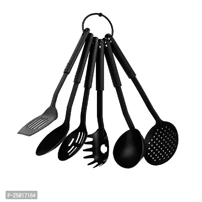 Durable Nylon Heat-Resistant Nonstick Spoon Spatula Turner Scoop Kitchen Cooking Utensil Tools Set 6Pcs, Black Pack Of 1 C1-thumb0