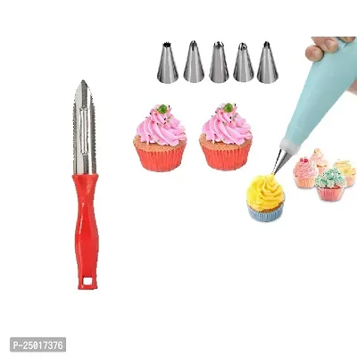 Durable Stainless Steel Crysta Vegetable Peeler Plastic Handle Multicolour And 6 Stainless Steel Reusable Washable Cake Nozzle Silicone Icing Piping Cream Pastry Making Bag Pack Of 2-thumb0