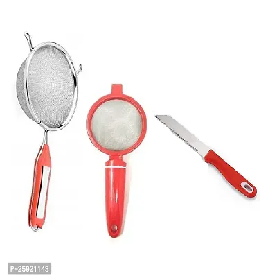 Durable Stainless Steel Soup And Juice Strainer 4 No With Plastic Tea Strainer And Stainless Steel Crysta Vegetable Knife Pack Of 3-thumb0